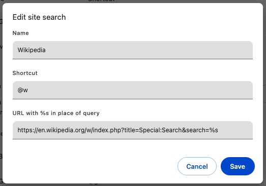 Site Search panel