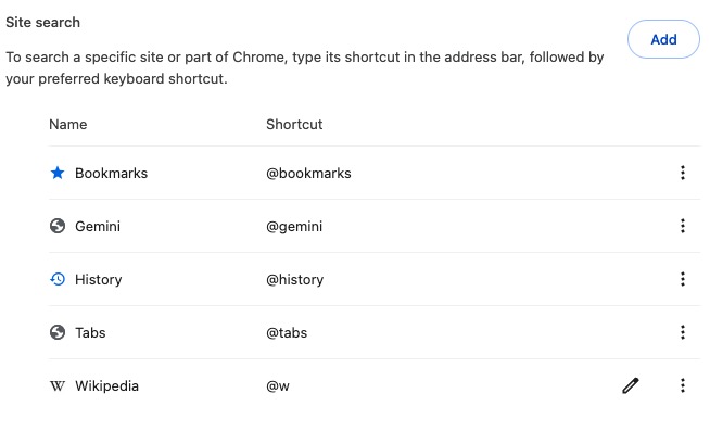 Site Search panel